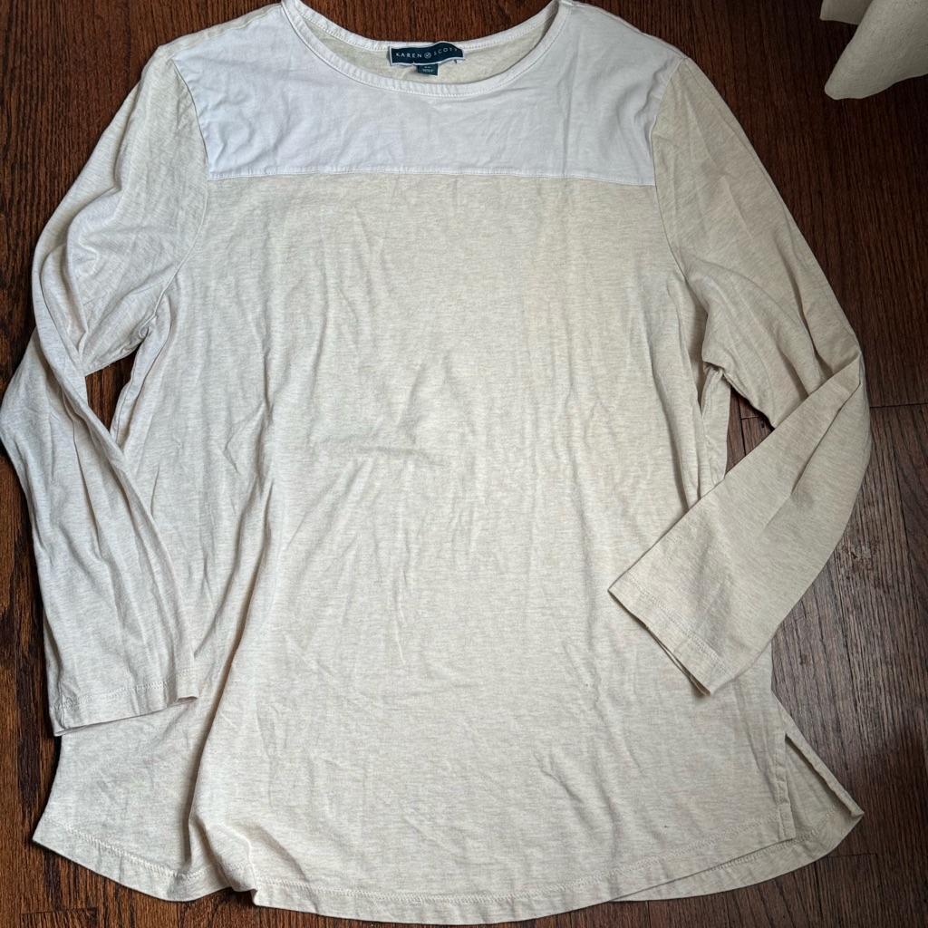 Karen Scott Beige And White Long Sleeve Top
